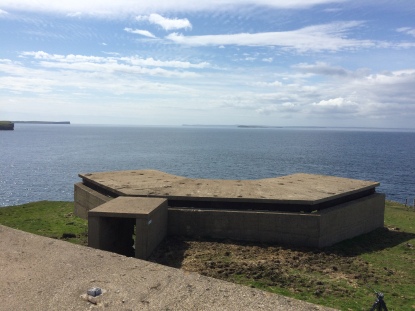 One of the now collapsed gun emplacements at Hoxa Head, Orkney.